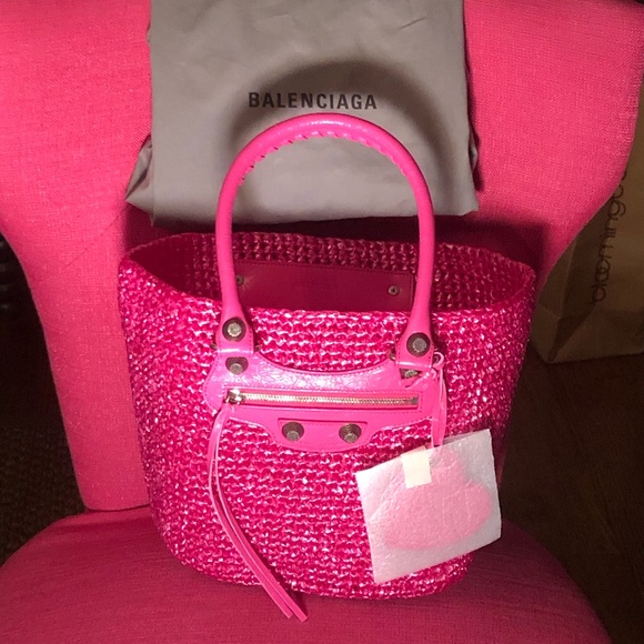 Balenciaga Handbags - Balenciaga Small Le Cagole Nylon Raffia Tote